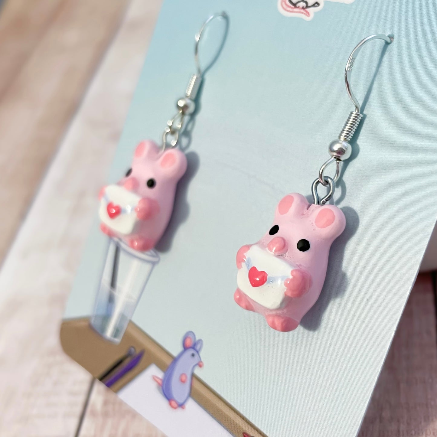 Love Letter Rat Clay Earrings