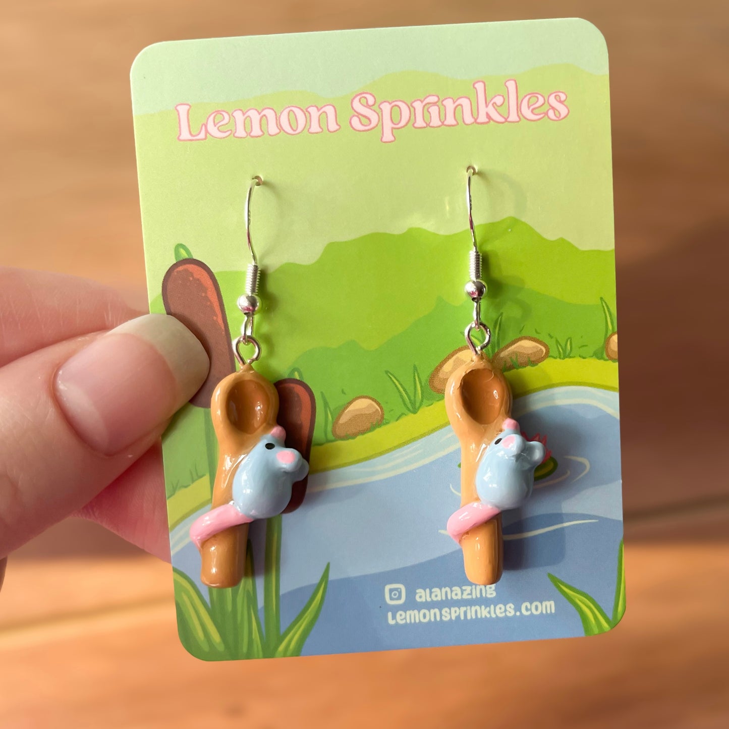 Rat on Spoon Clay Earrings