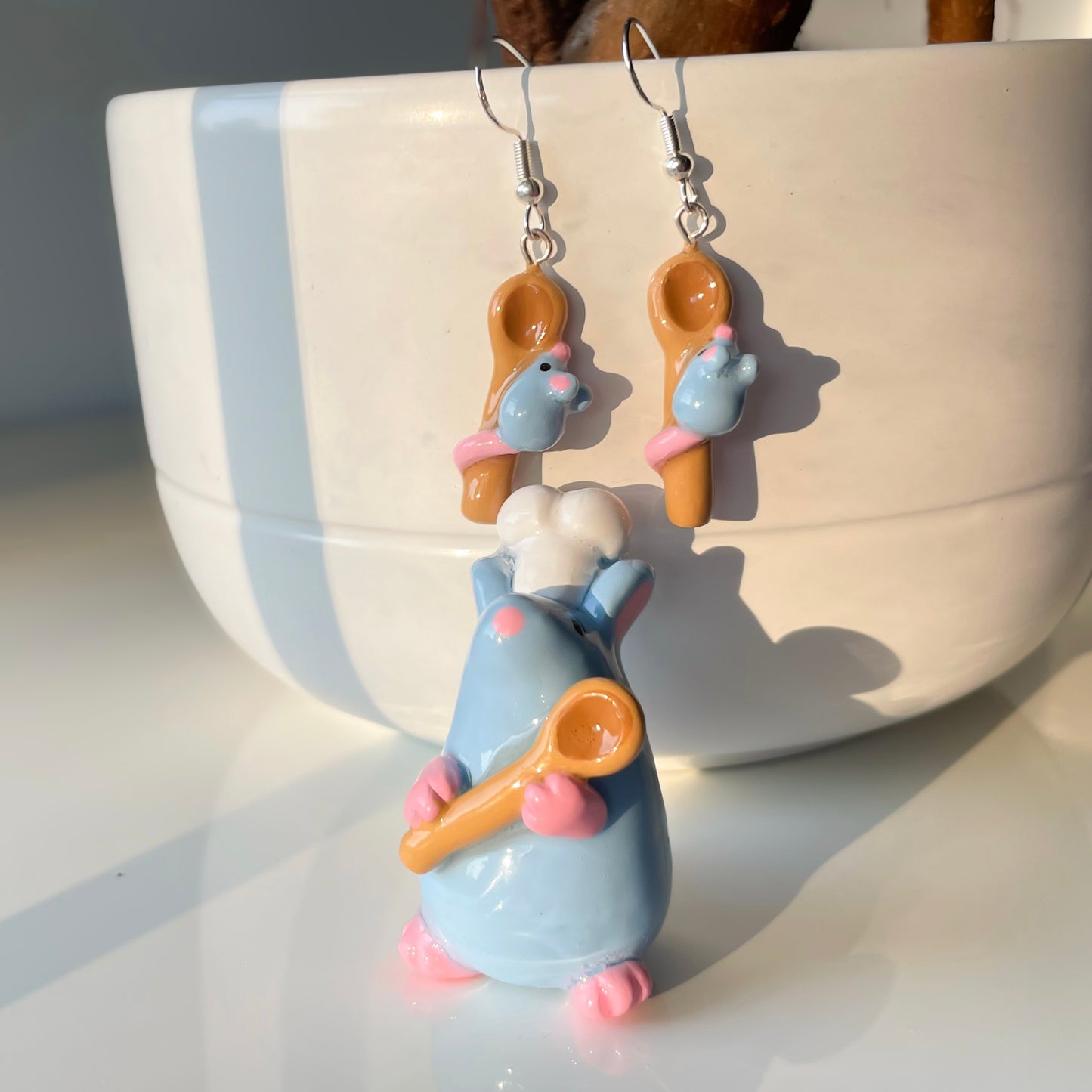 Rat on Spoon Clay Earrings