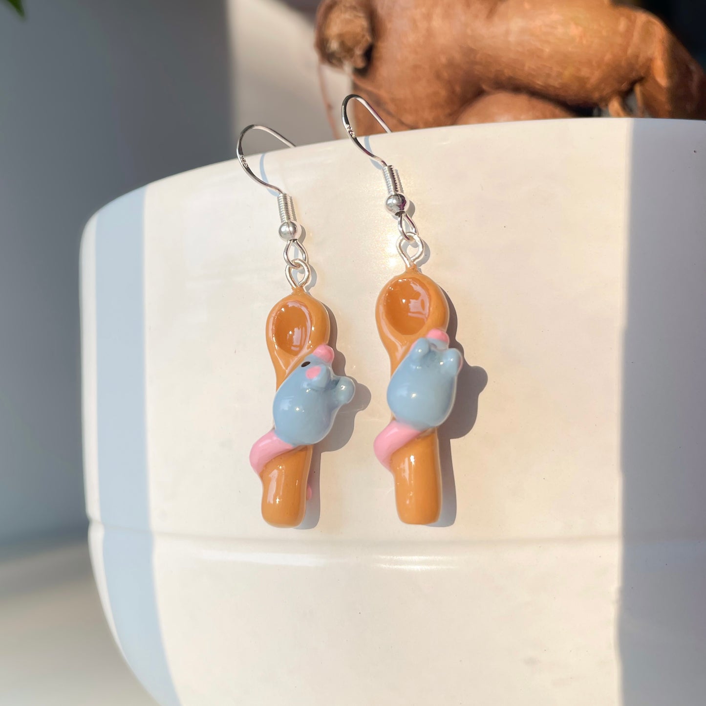 Rat on Spoon Clay Earrings