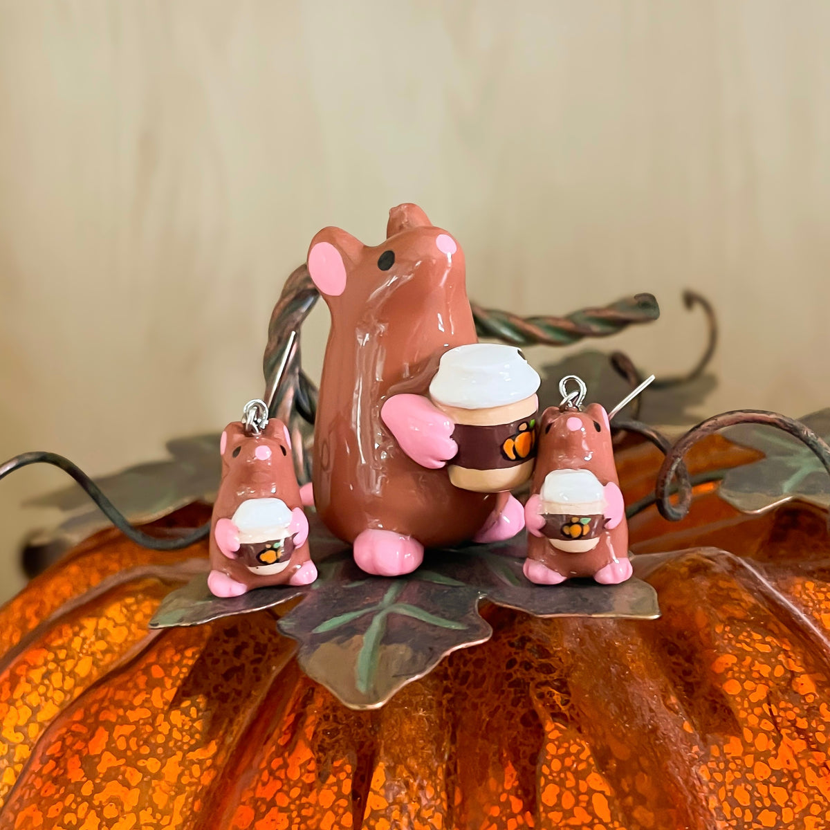 Pumpkin Spice Latte Rat Clay Figure| 1.5 in.