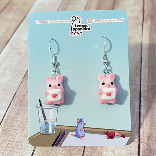 Love Letter Rat Clay Earrings