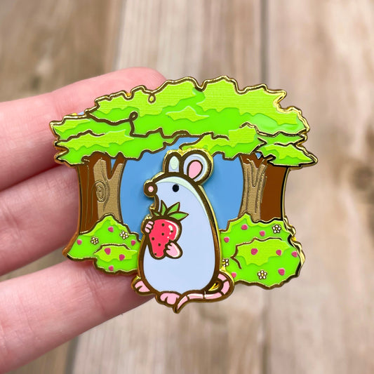 Rat With Strawberry Layered Enamel Pin