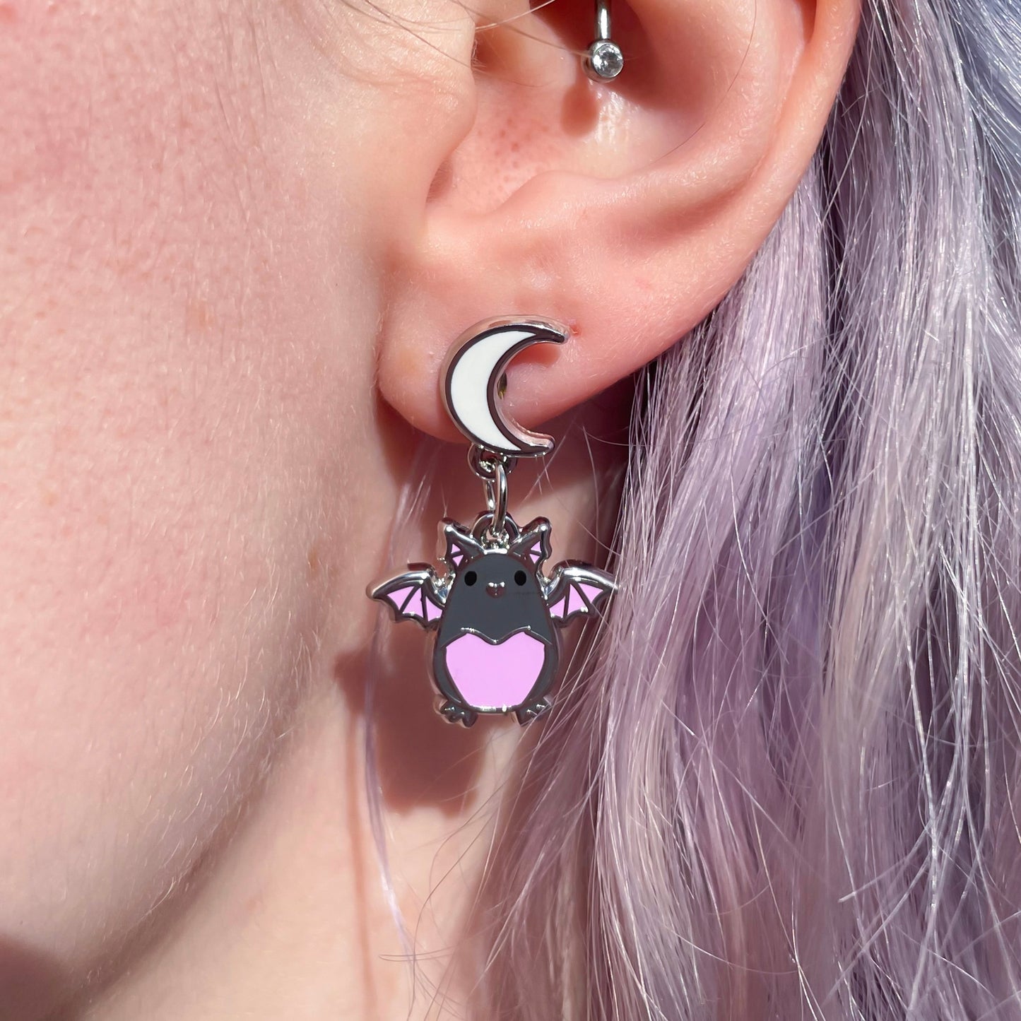 Bat and Moon Stud Dangle Earrings