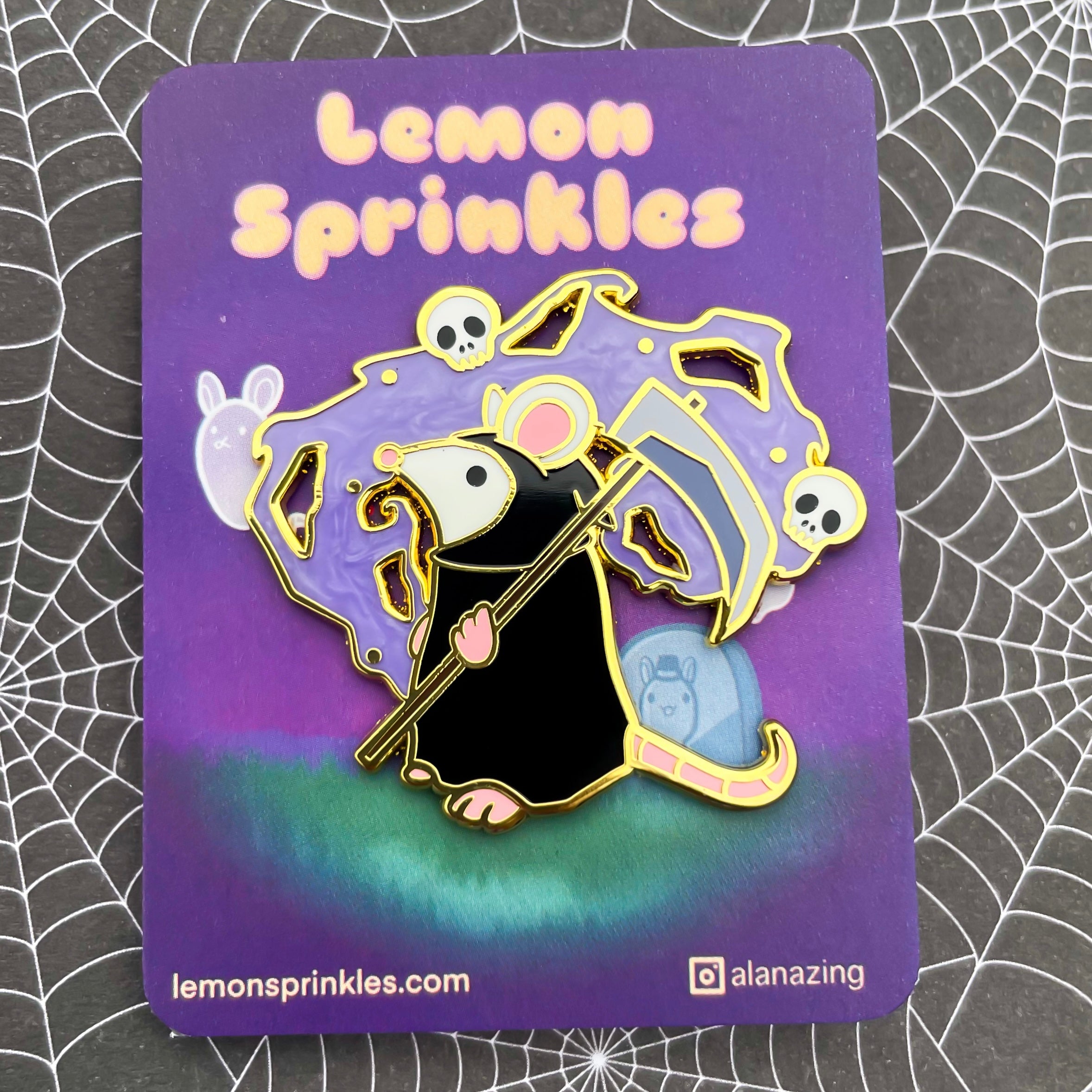Grim Reaper Rat Pearl Enamel Pin – Lemon Sprinkles