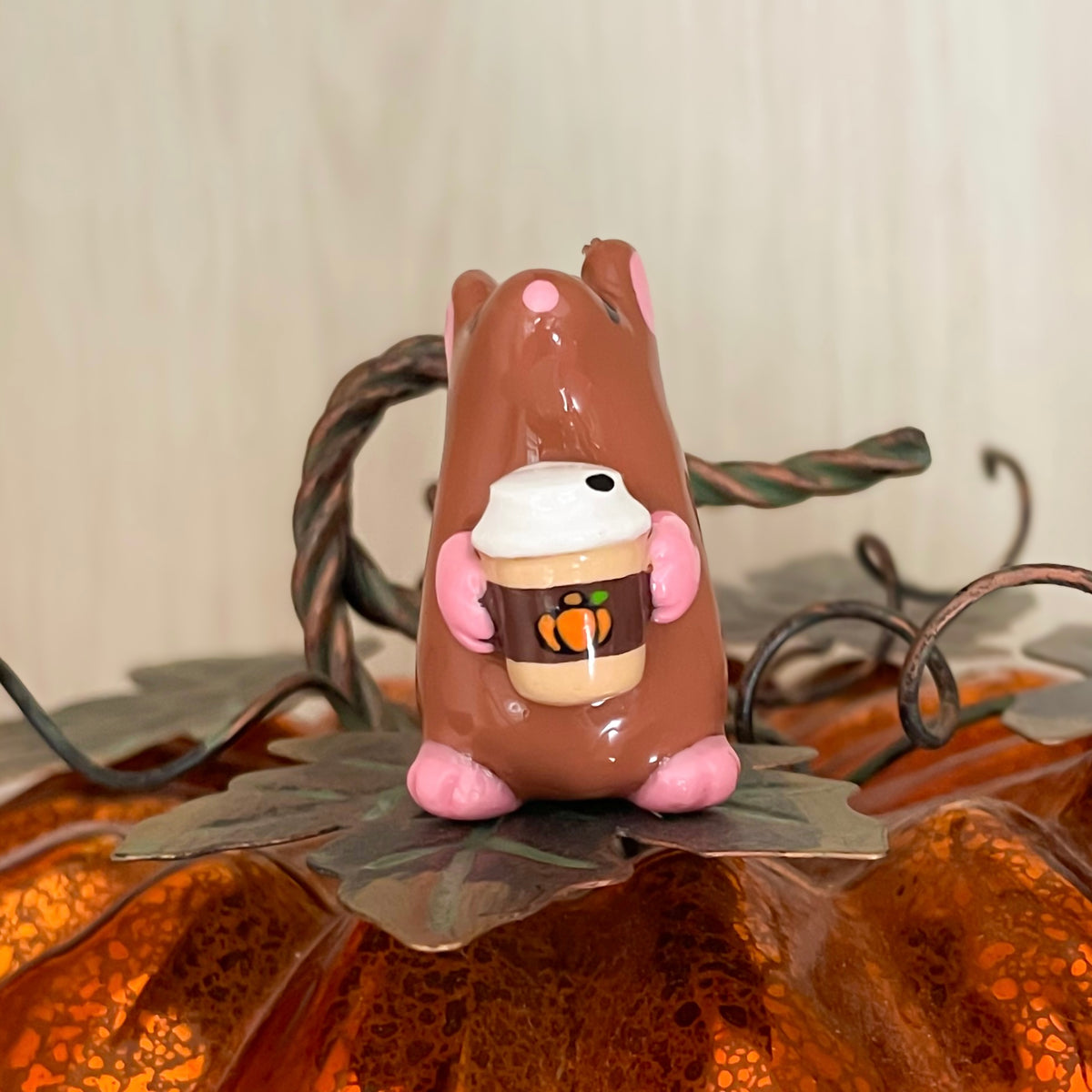 Pumpkin Spice Latte Rat Clay Figure| 1.5 in.