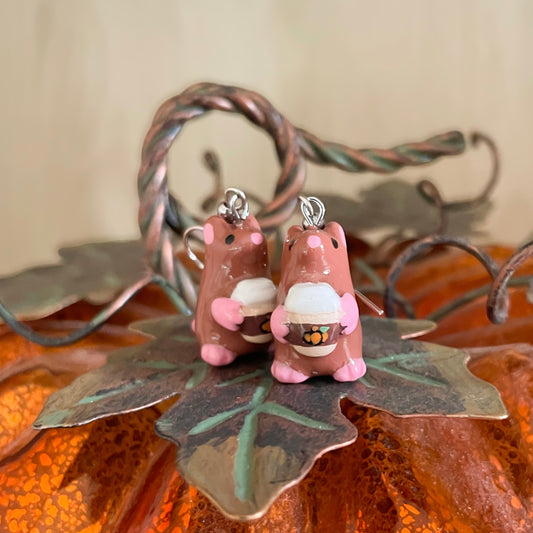 Pumpkin Spice Latte Rat Clay Earrings