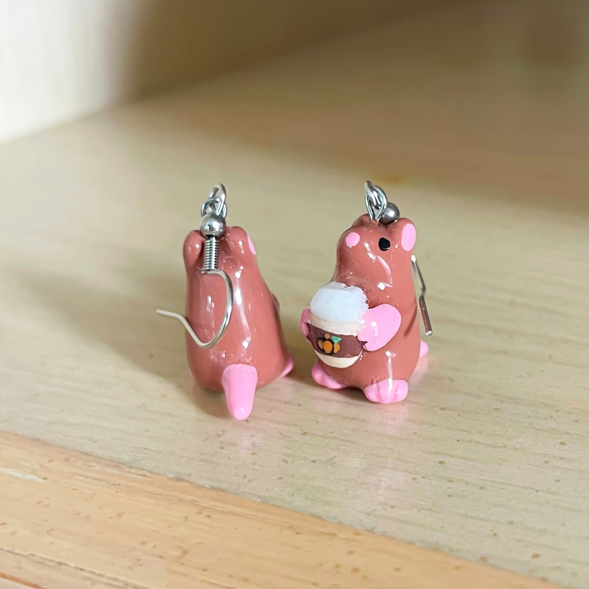 Pumpkin Spice Latte Rat Clay Earrings