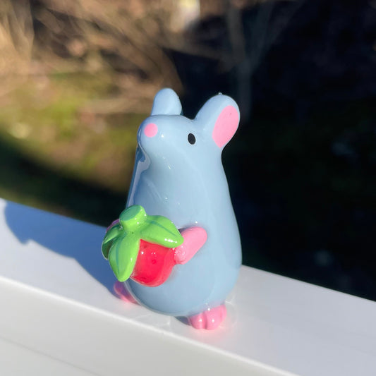 Rat with Strawberry Clay Figure | 1.5 in.