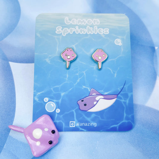Purple Stingray Stud Earrings