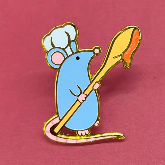 Chef Rat with Spoon Enamel Pearl Pin