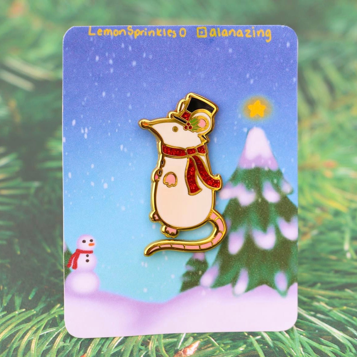 Snowman Rat Glitter Pin