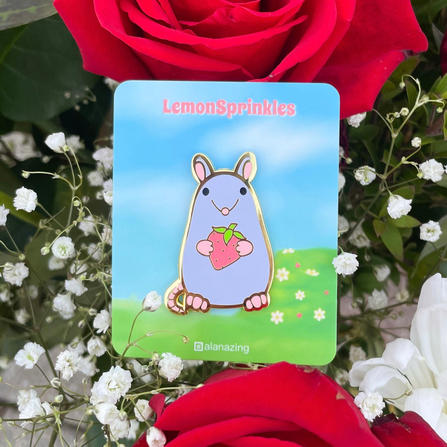 Strawberry Rat Enamel Pin