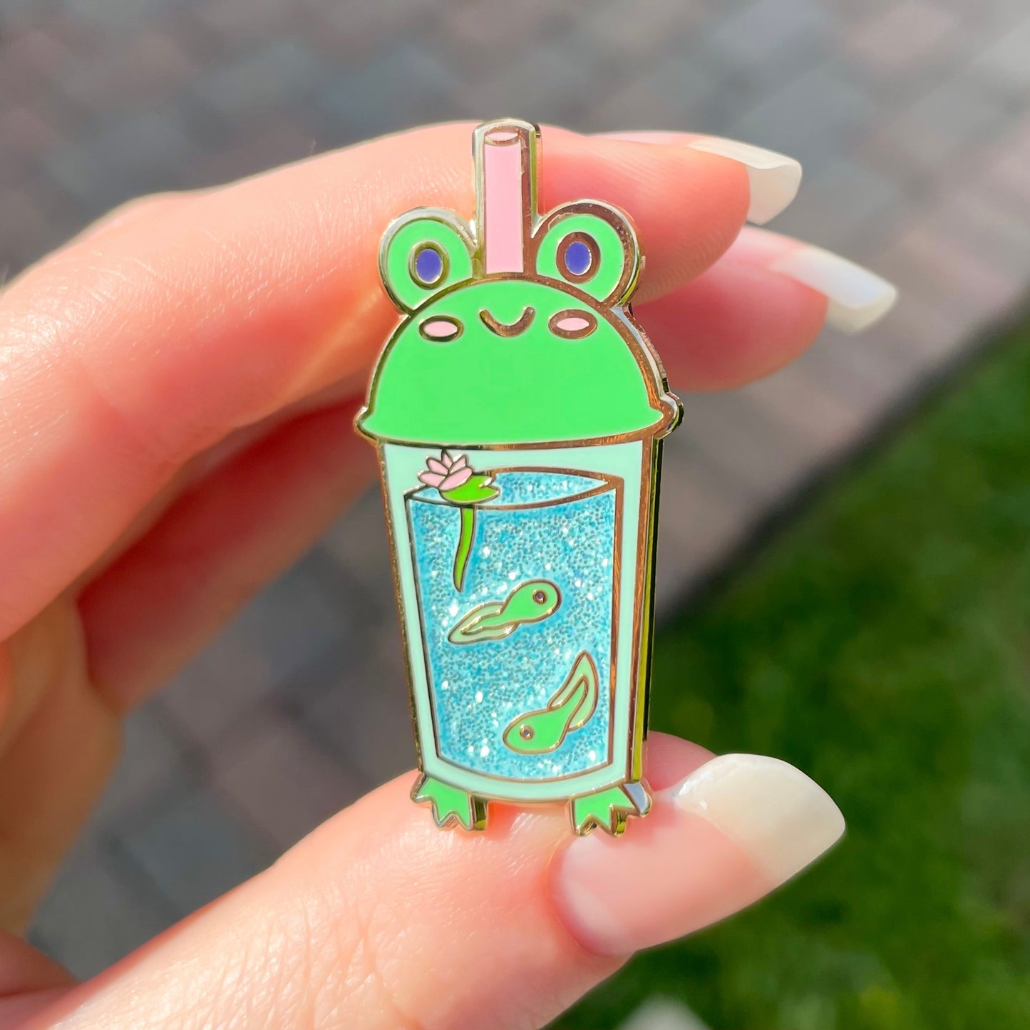 Frog Boba Glitter Enamel Pin