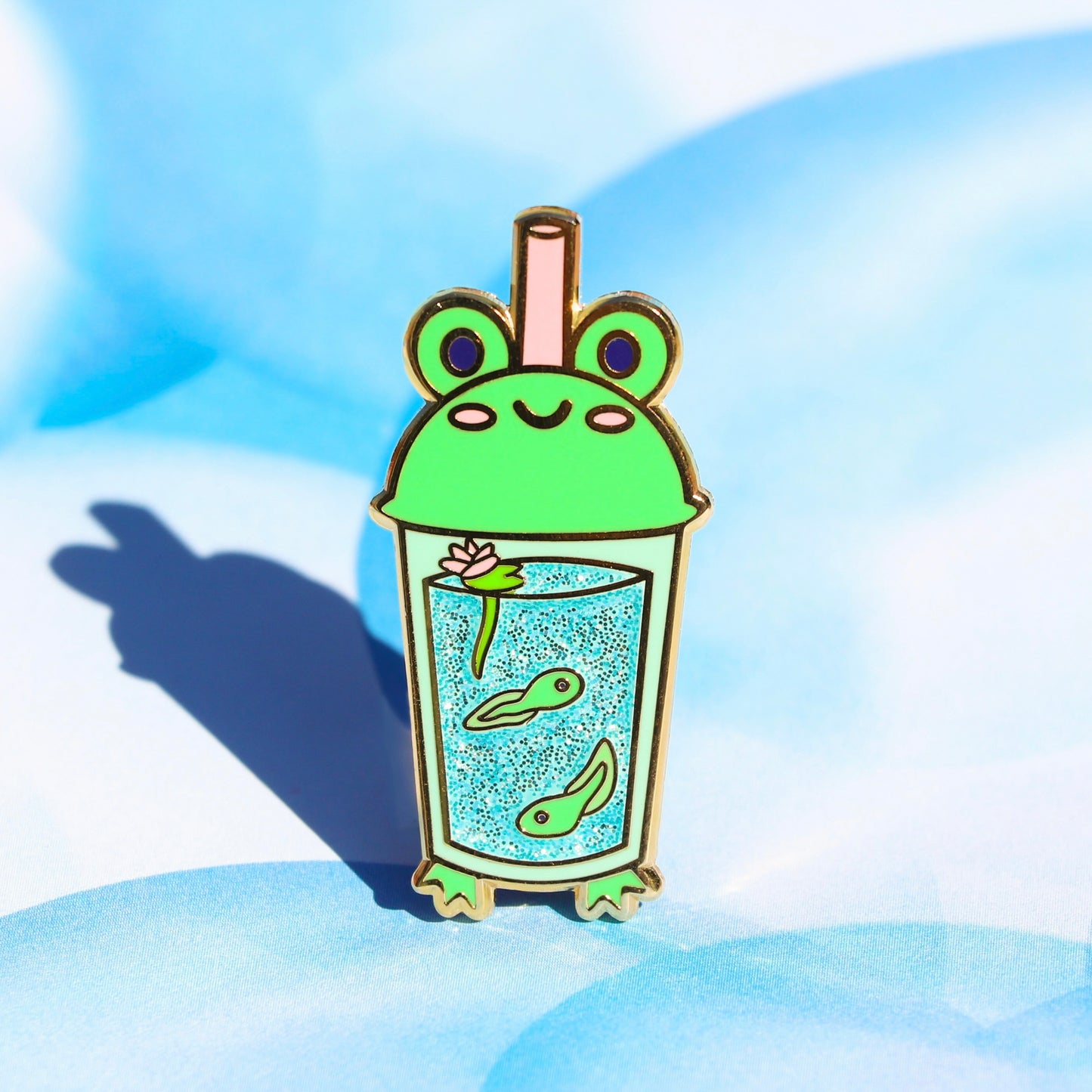 Frog Boba Glitter Enamel Pin