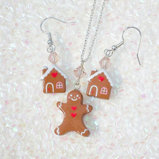 Gingerbread Clay Earrings and Necklace